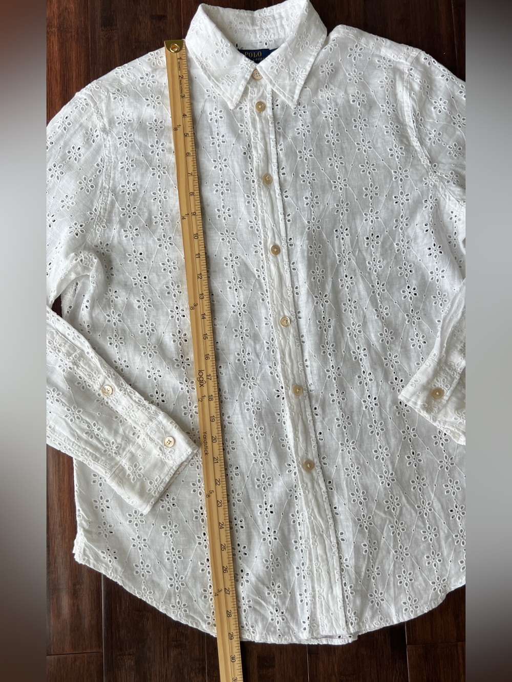 Beautiful Polo Ralph Lauren White 100% Linen Eyelet Blouse Top Button Up Medium - Picture 8 of 12